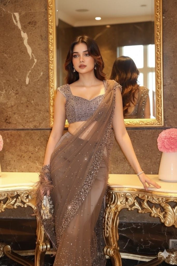 Luxury Party Wear Designer Net Ready To Wear Saree