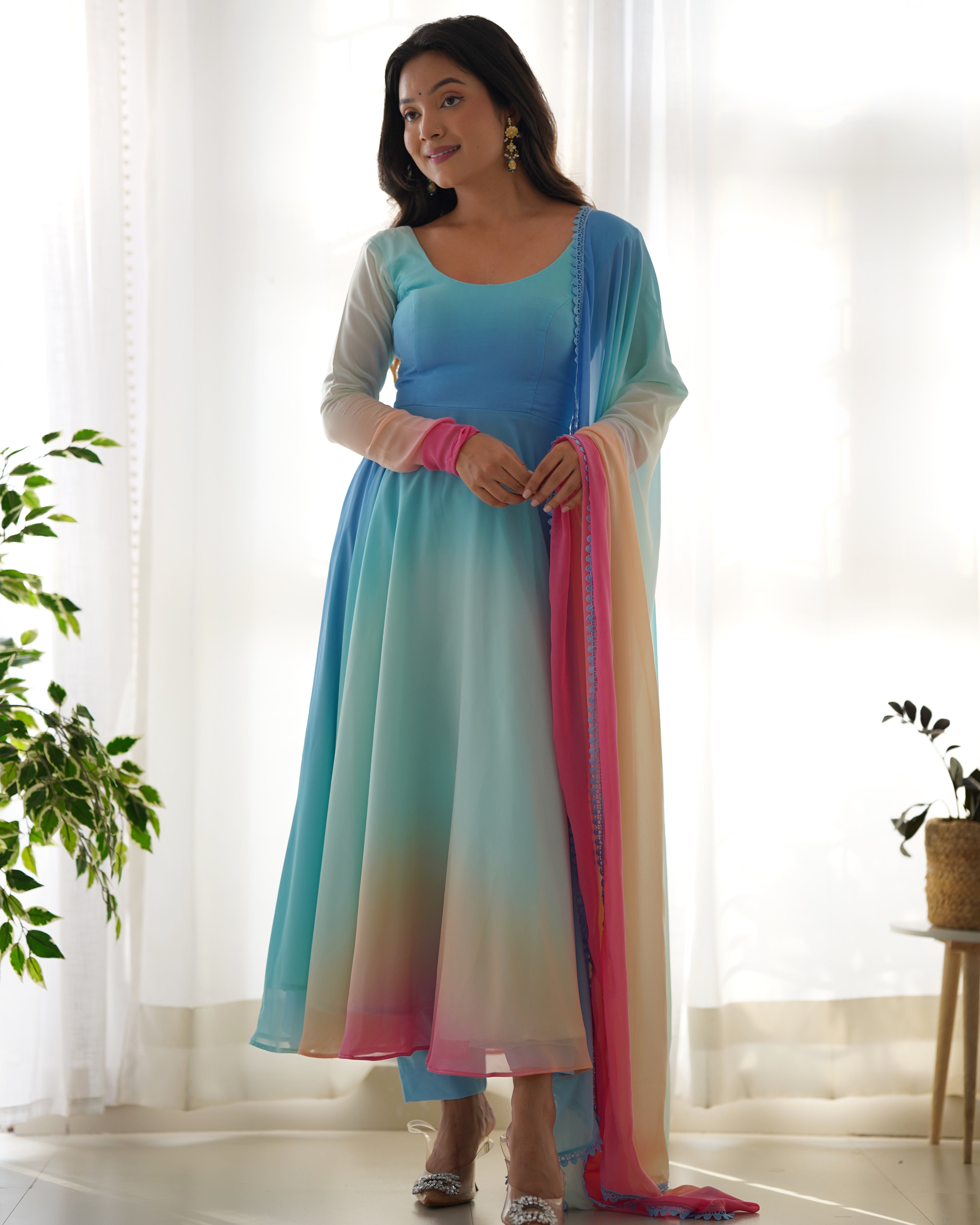 Festive Alia Multishaded Soft Georgette Anarkali Set