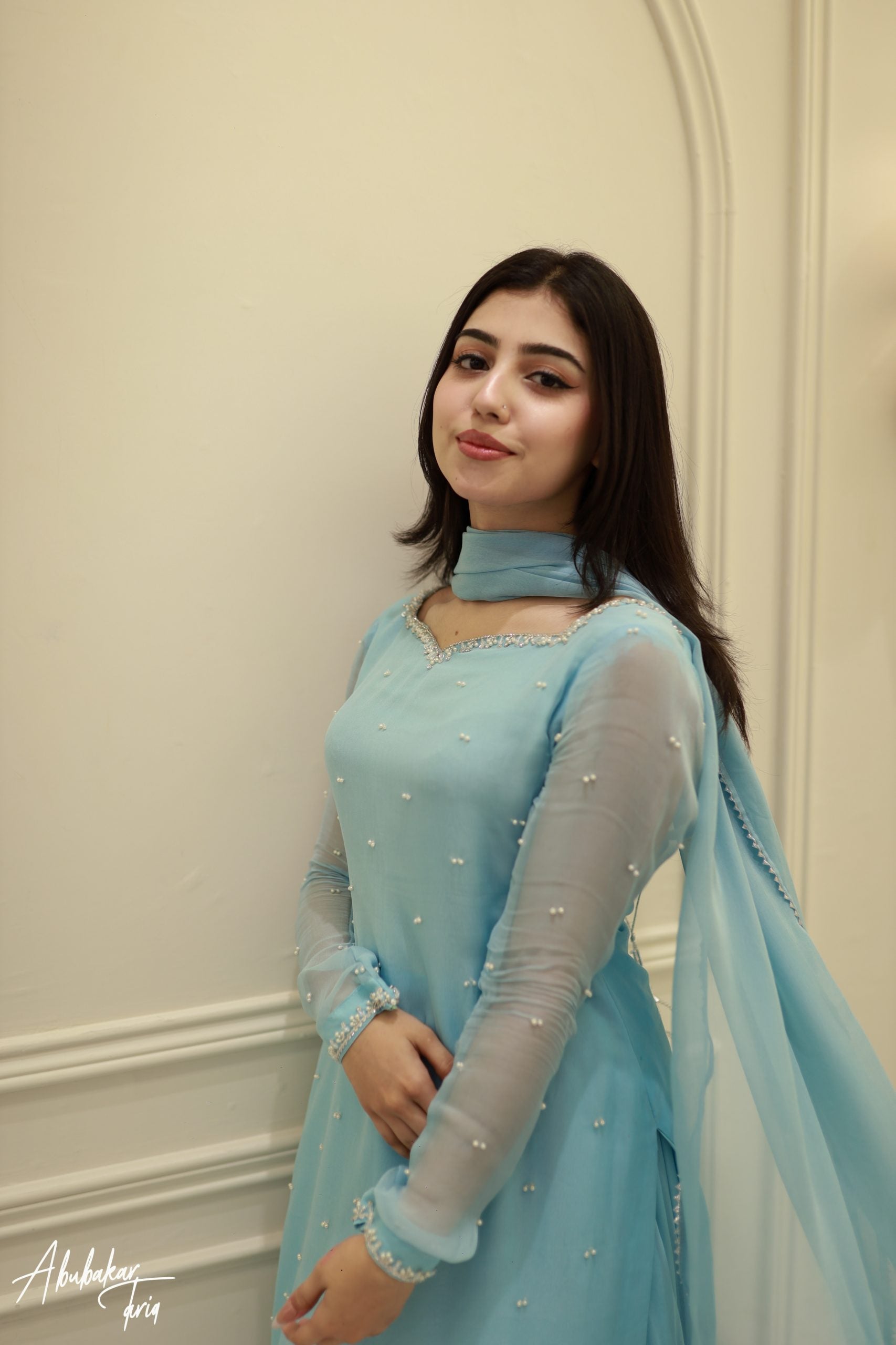 Party Wear Sky Blue Kurta Sharara Set With Dupatta