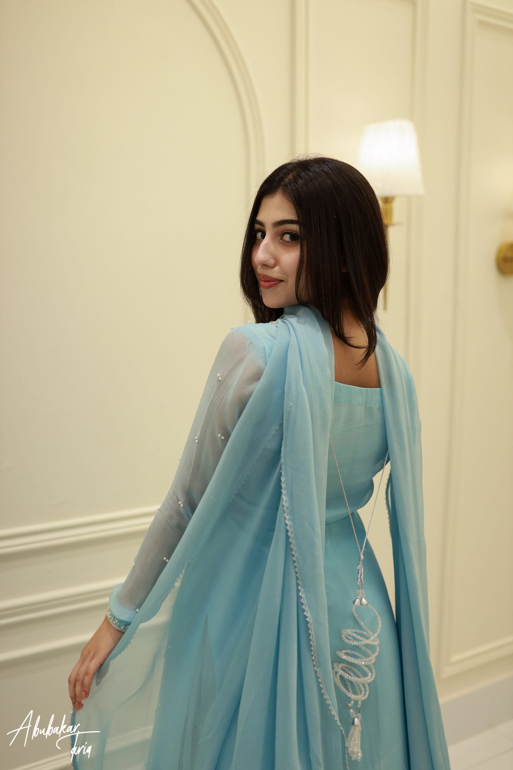 Party Wear Sky Blue Kurta Sharara Set With Dupatta