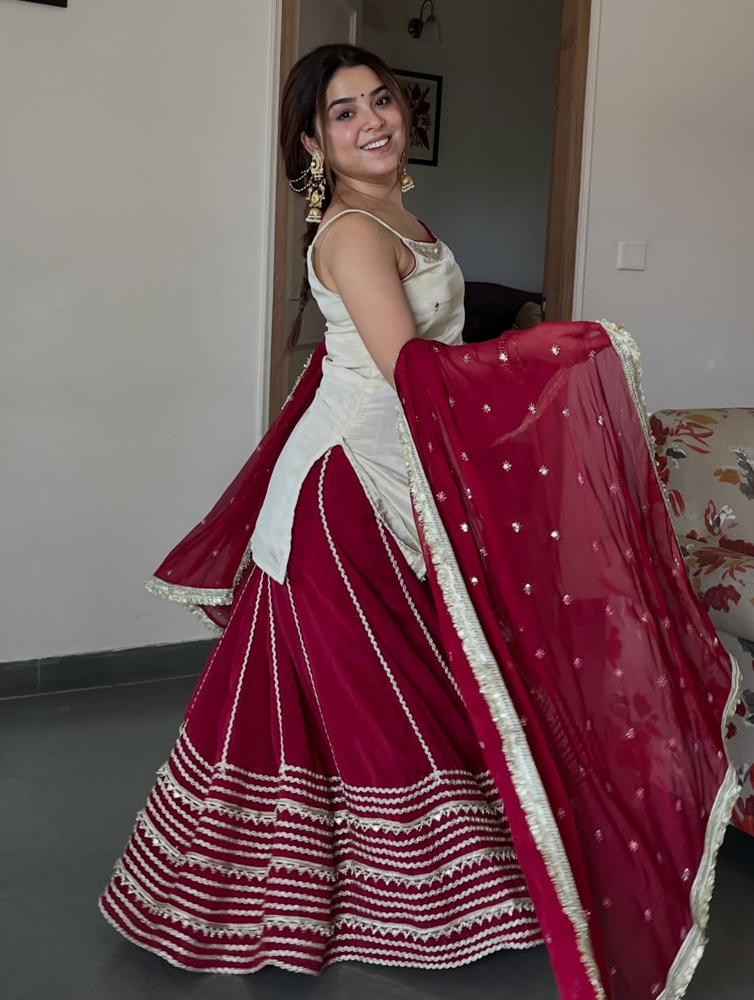 Ivory Maroon Top Bottom Dupatta Suit Set for Women | Wedding & Festive Wear Designer Set