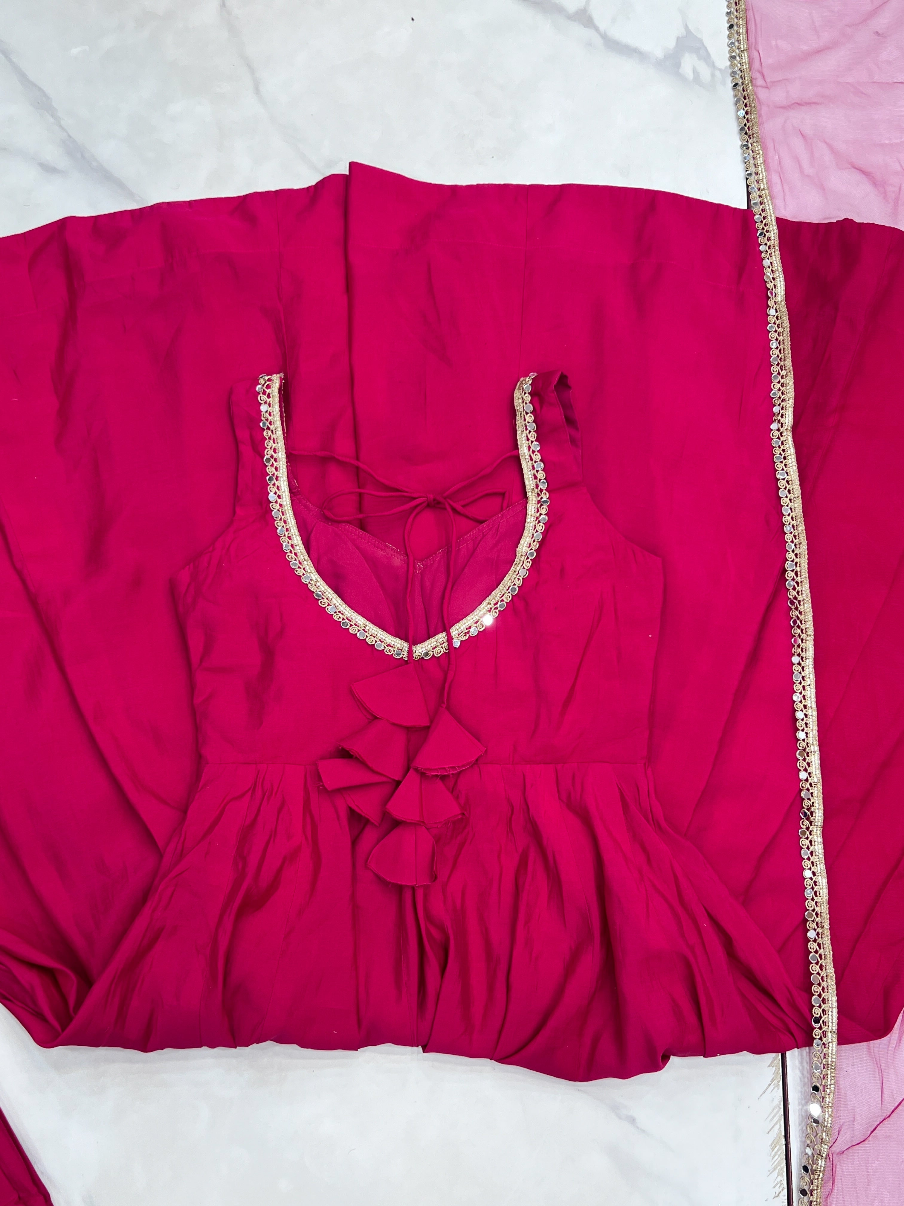 Pink Roman Silk Chanderi Anarkali Set – Fully Stitched & Ready to Wear