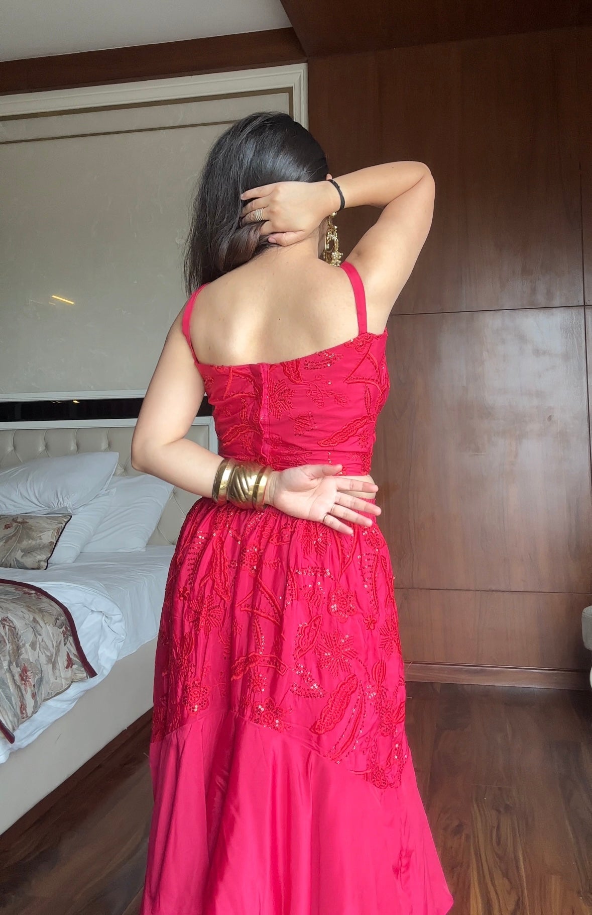 Party Wear Hot Pink Embroidered Ruffle Lehenga Set with Cape Dupatta