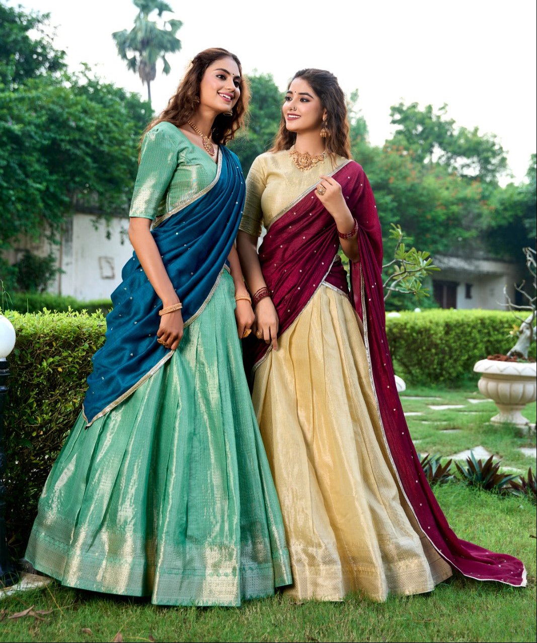 Majestic Kanchipuram Silk Zari Weaving Worked Lehenga Choli - Ethnicwish