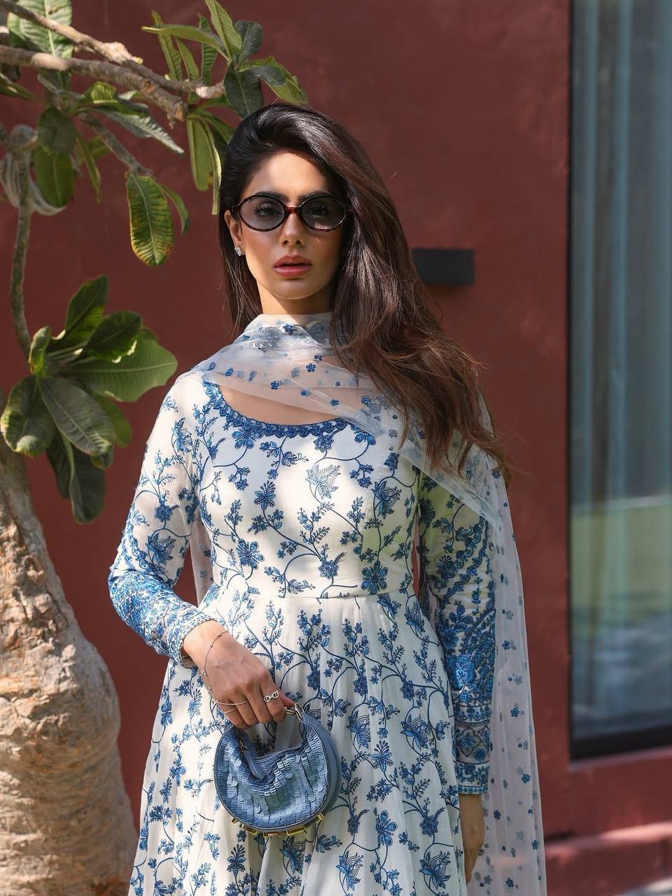 Party Wear Mehraab Muse White Blue Embroidered Anarkali Suit for Women