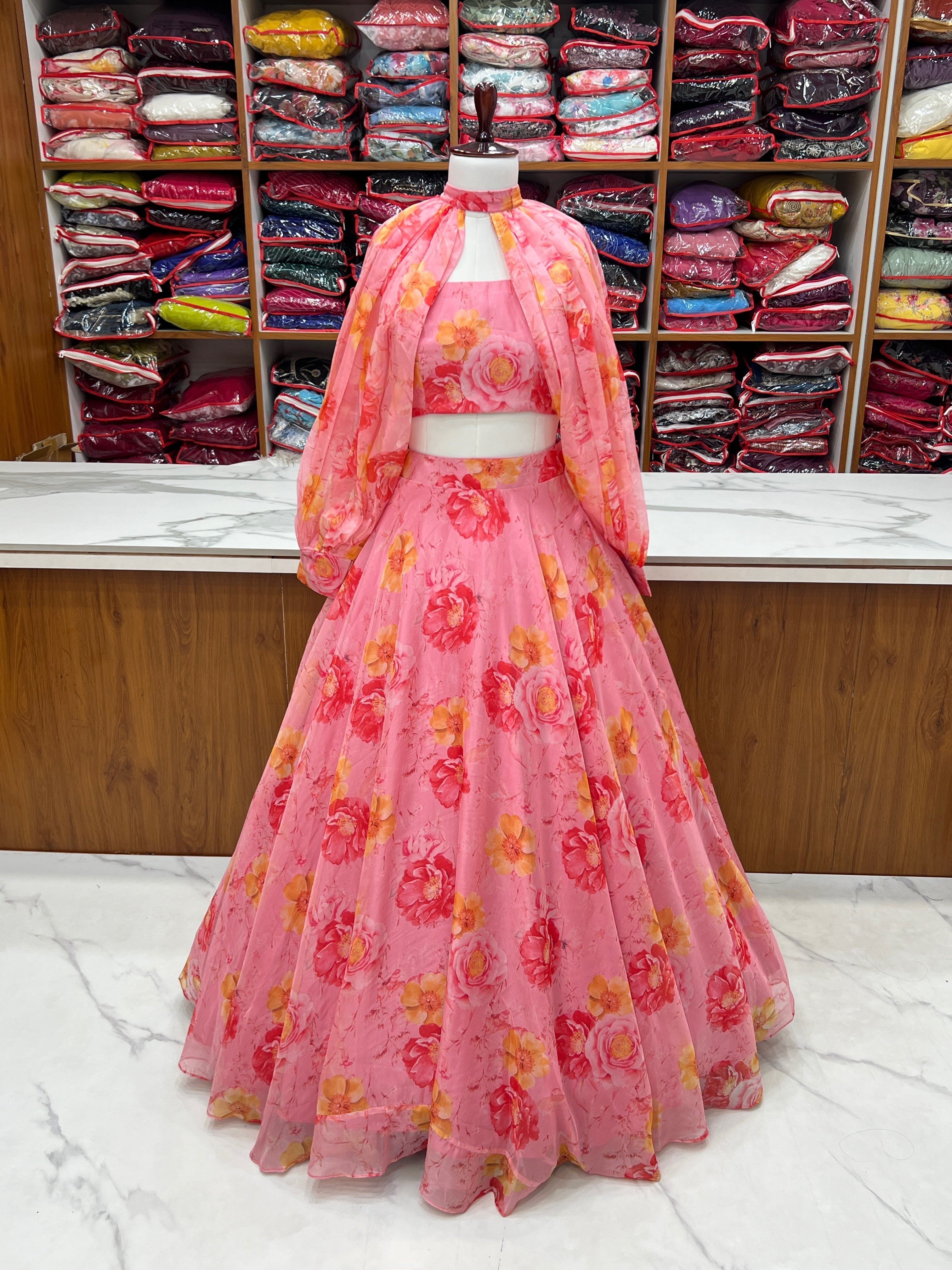 Floral Tabby Organza Silk Lehenga Choli – Elegance in Every Detail