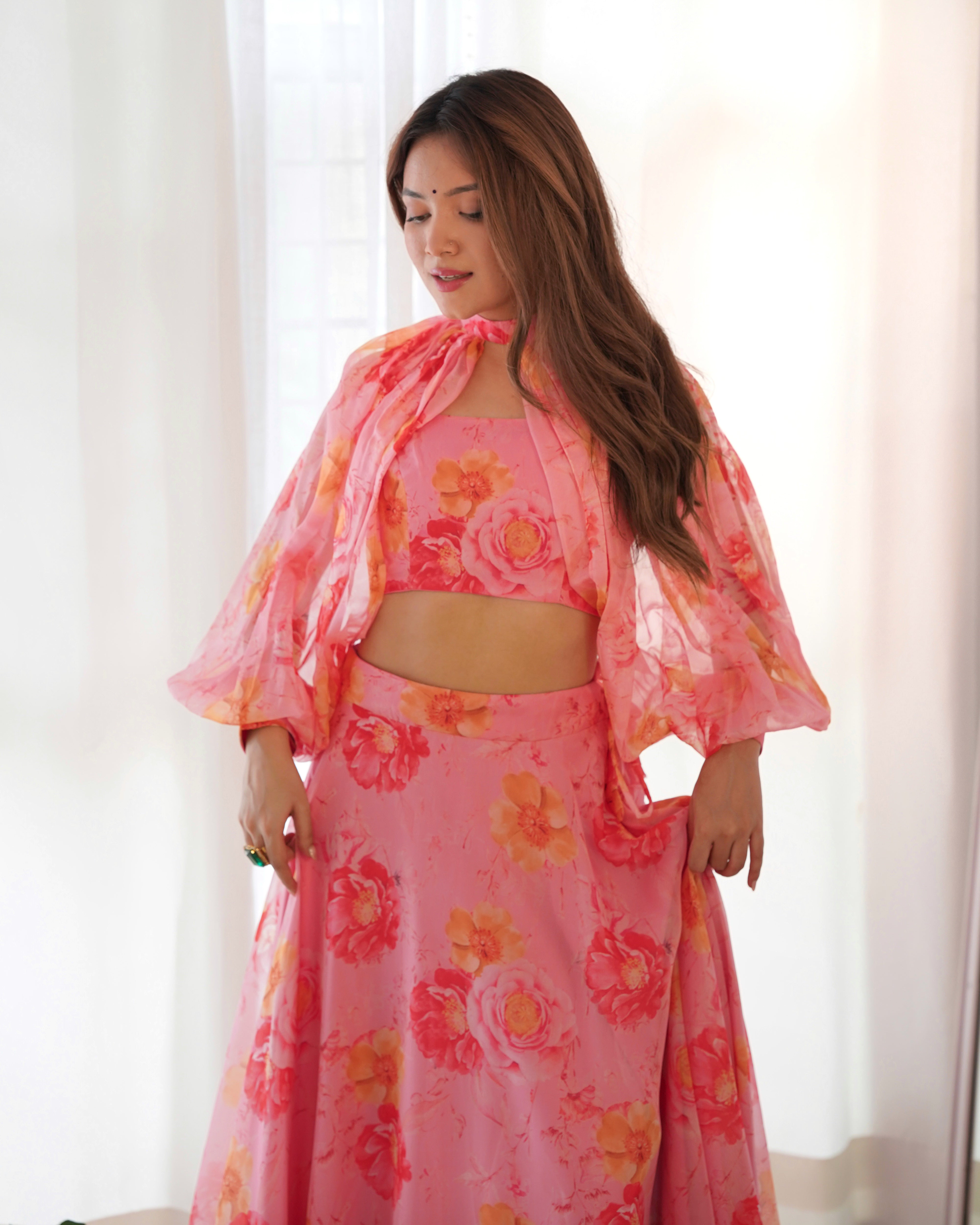 Floral Tabby Organza Silk Lehenga Choli – Elegance in Every Detail