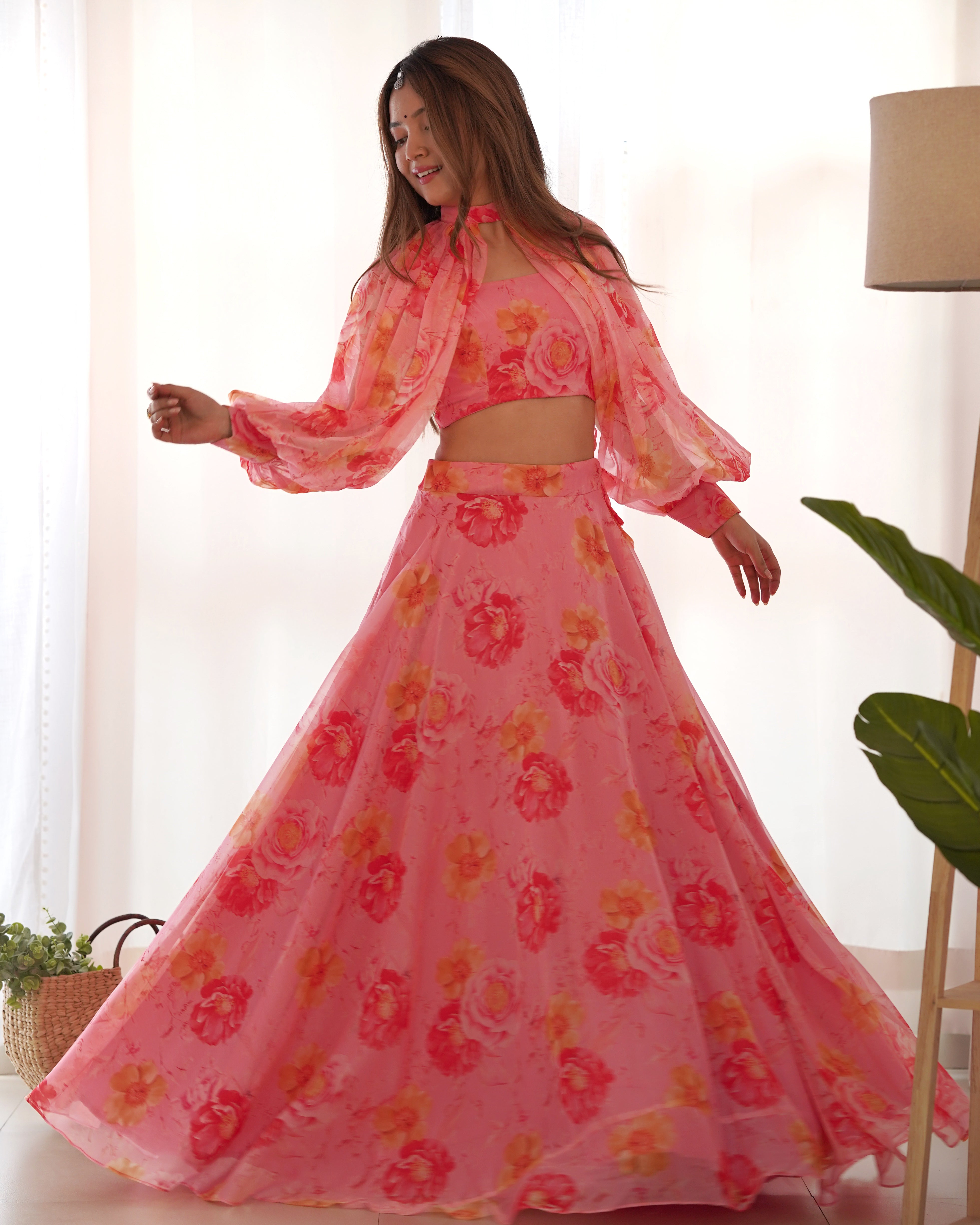 Floral Tabby Organza Silk Lehenga Choli – Elegance in Every Detail