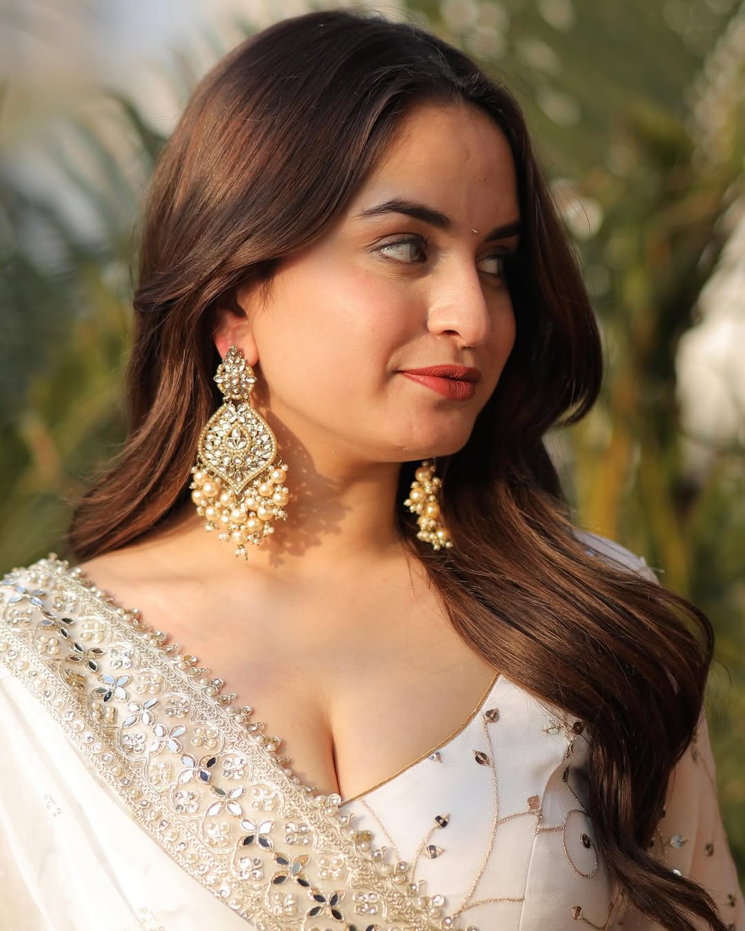 White Embroidered Sequence Anarkali Gown Set with Pant & Dupatta