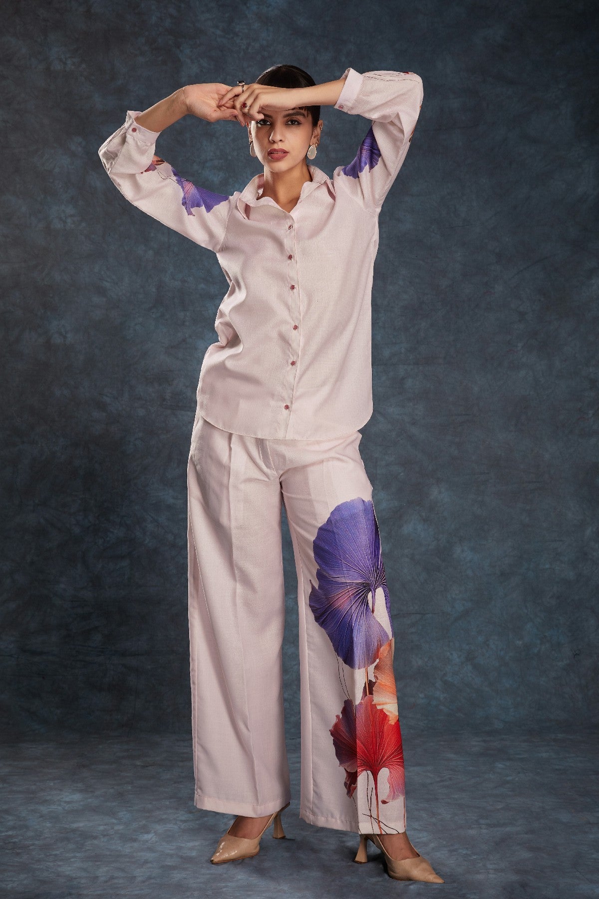 Light Pink Printed Linen Co-Ord Set – Subtle Elegance for Everyday Glam