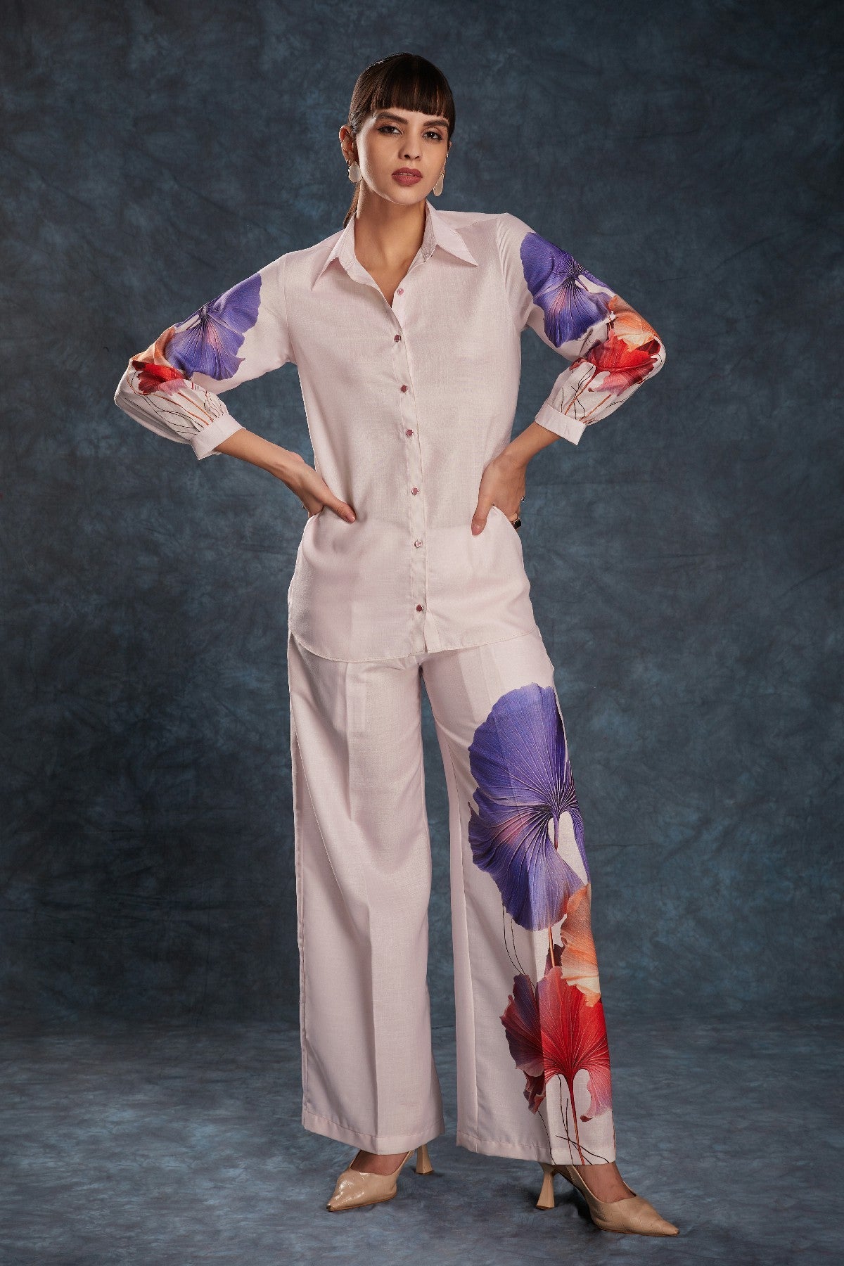 Light Pink Printed Linen Co-Ord Set – Subtle Elegance for Everyday Glam