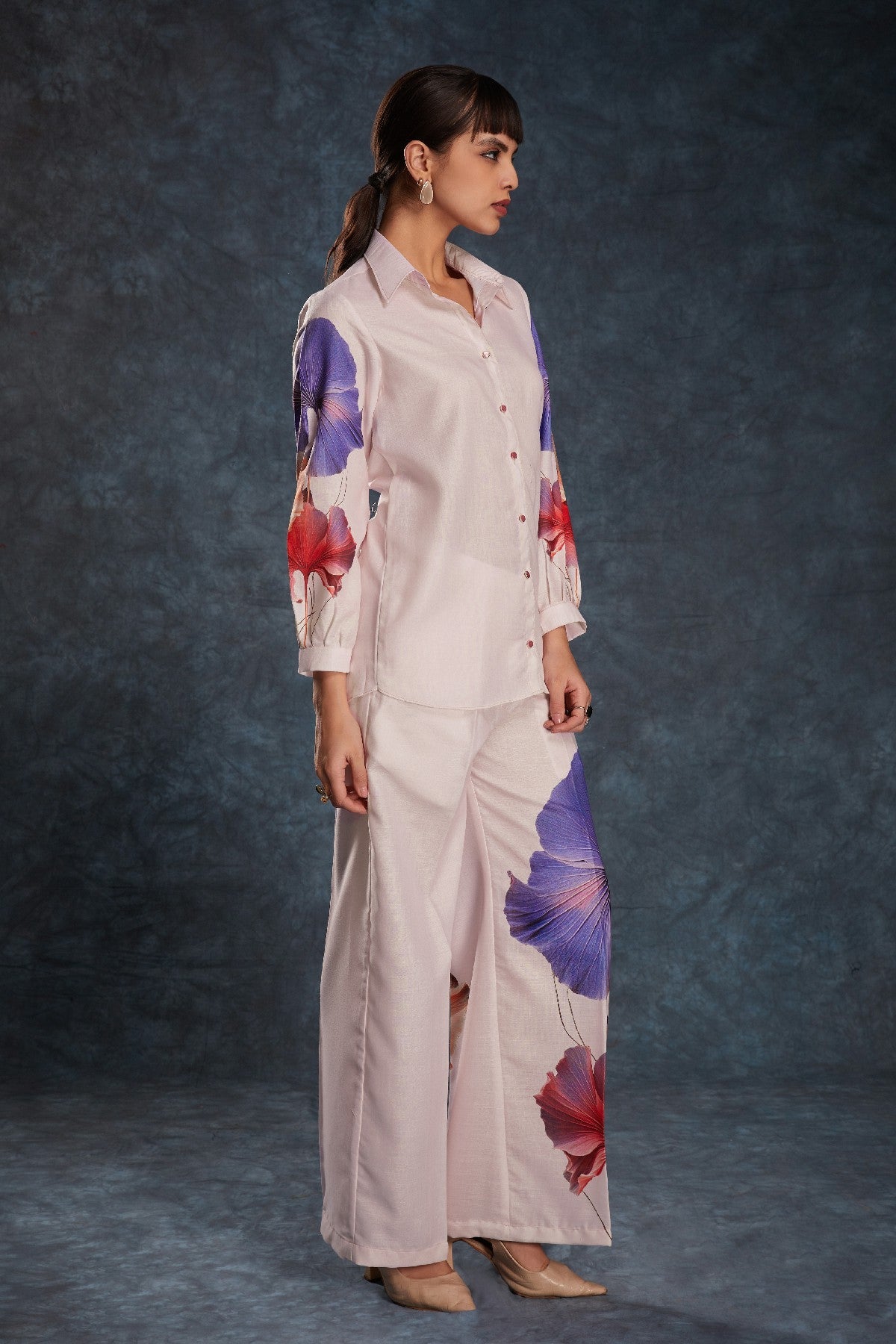 Light Pink Printed Linen Co-Ord Set – Subtle Elegance for Everyday Glam