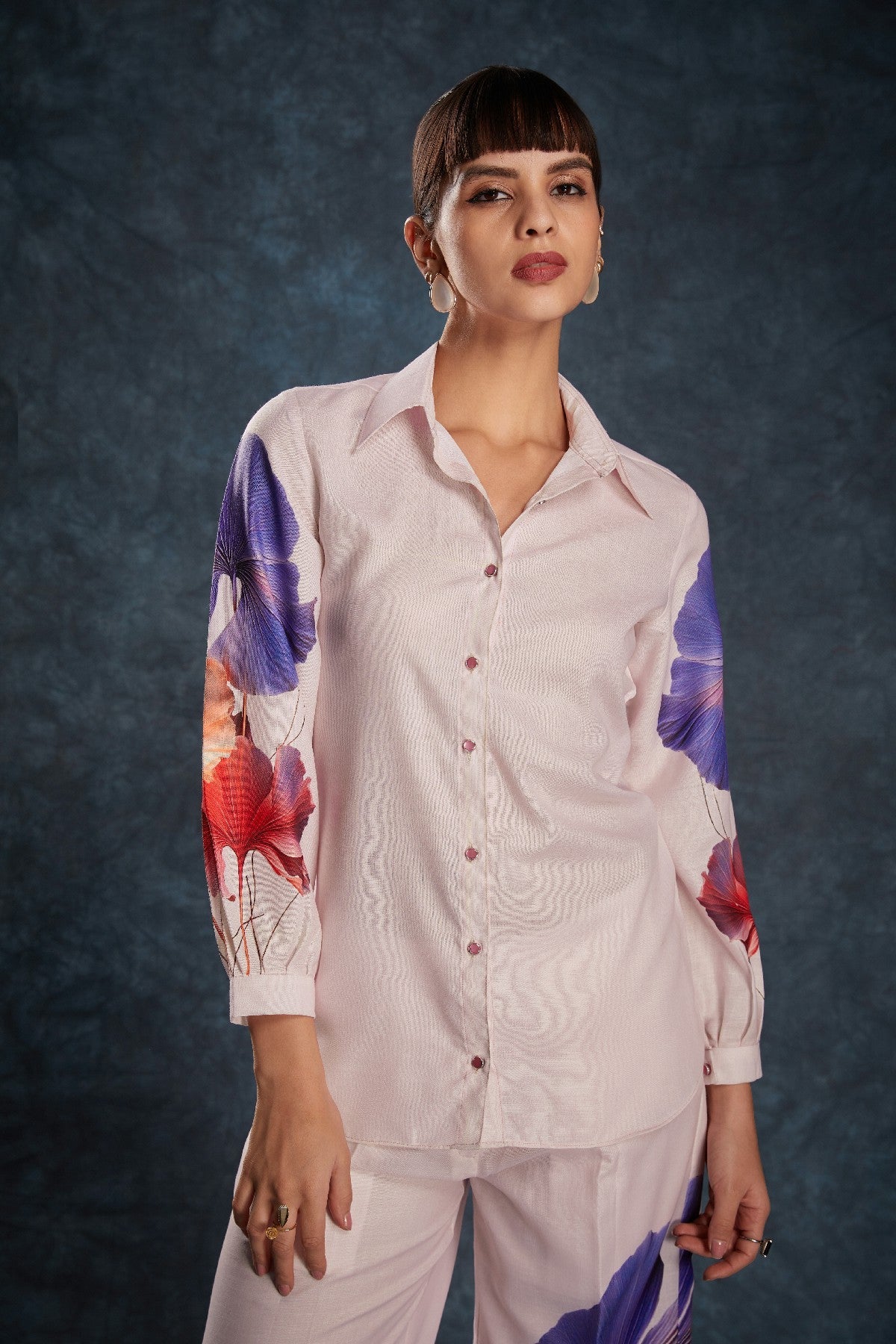 Light Pink Printed Linen Co-Ord Set – Subtle Elegance for Everyday Glam