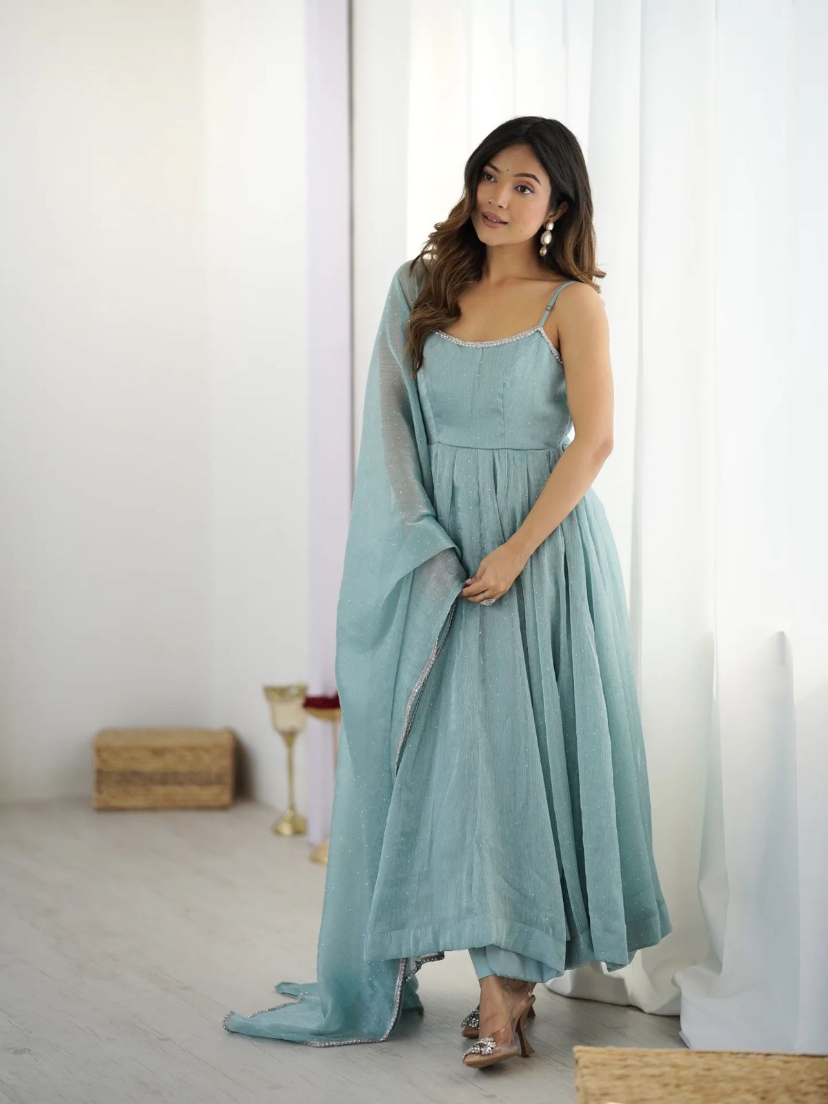 Festive Sea Green Anarkali Kurta Set