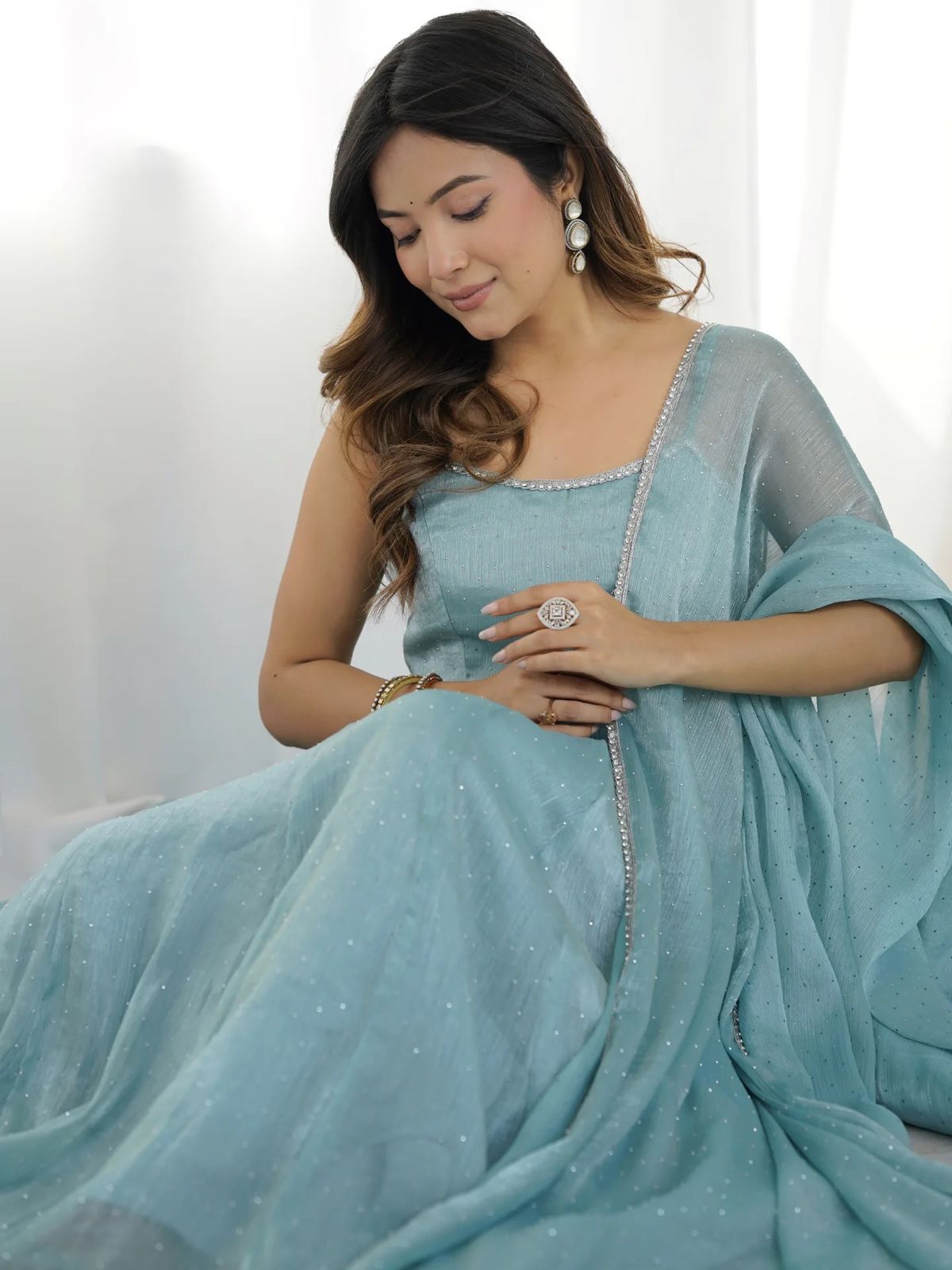 Festive Sea Green Anarkali Kurta Set