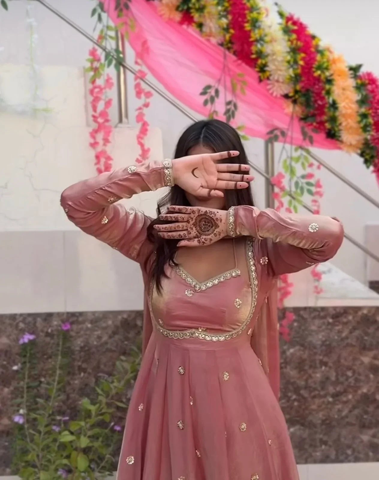 Avisha  Fendy Silk Blush Pink Anarkali Premium Suit Set