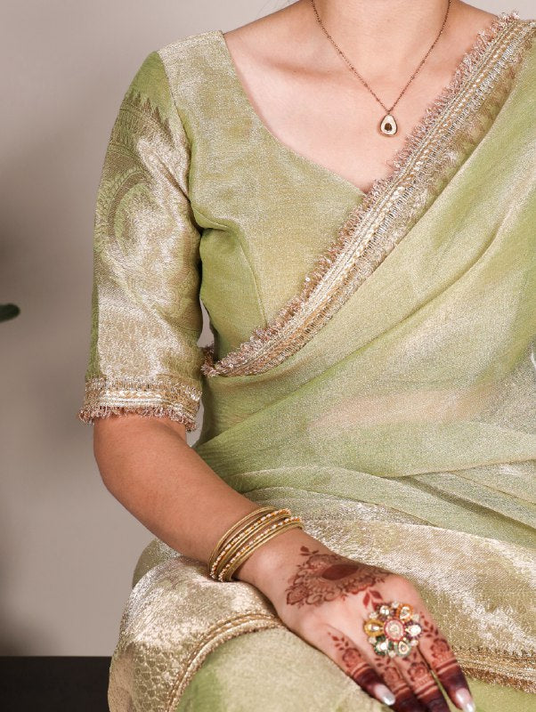 Elegant Tissue Shimmer Saree With Zari Weaving Work