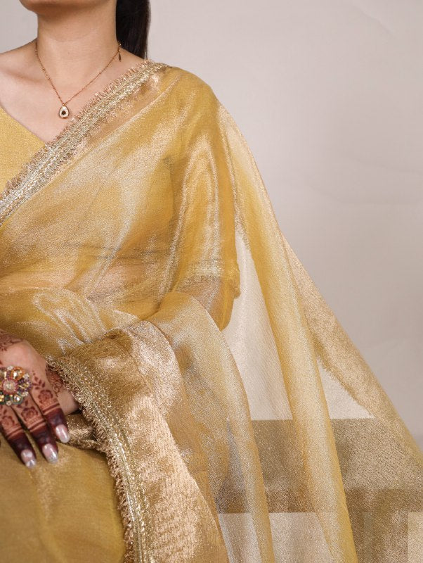 Elegant Tissue Shimmer Saree With Zari Weaving Work