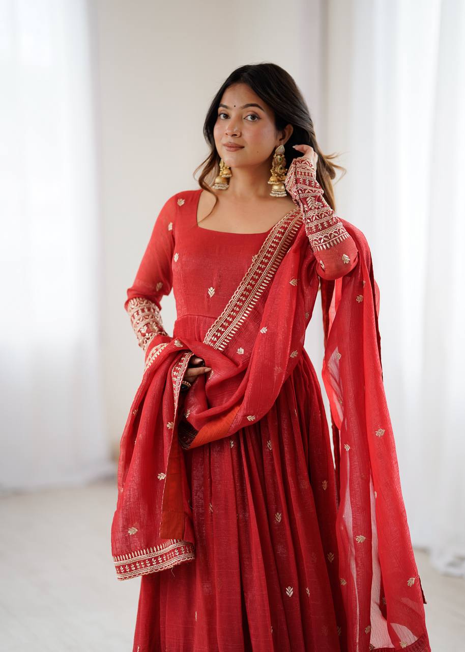 Premium Red Embroidered Anarkali Suit with Dupatta