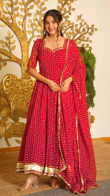 Festive Printed Georgette Anarkali Suit Set with Dupatta | Sangeet Outfit Women