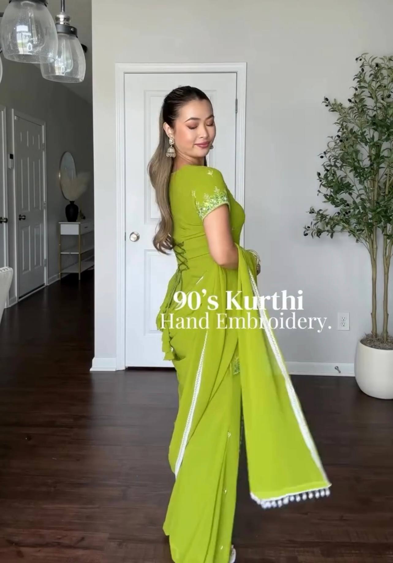 Lime Green Designer Sharara Palazzo Suit Set for Women