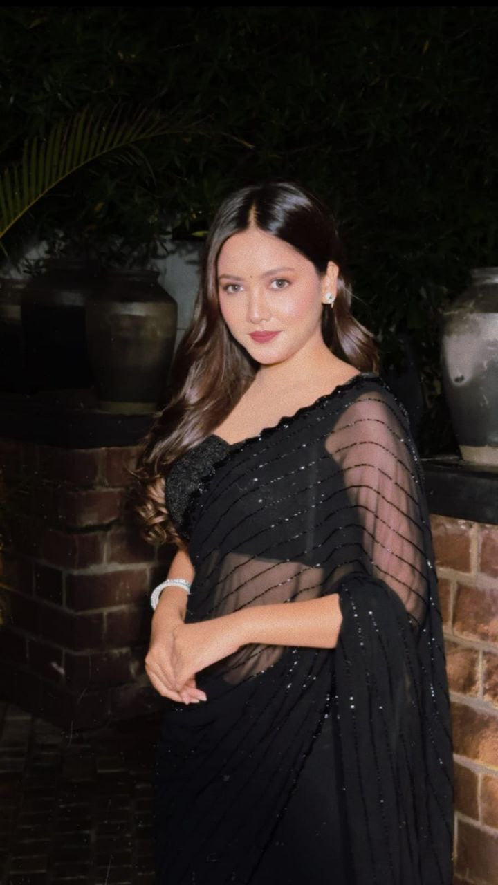 Party Wear Divine Black Sequence & Beadwork Festive Georgette Saree