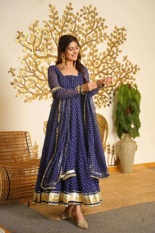 Festive Printed Georgette Anarkali Suit Set with Dupatta | Sangeet Outfit Women