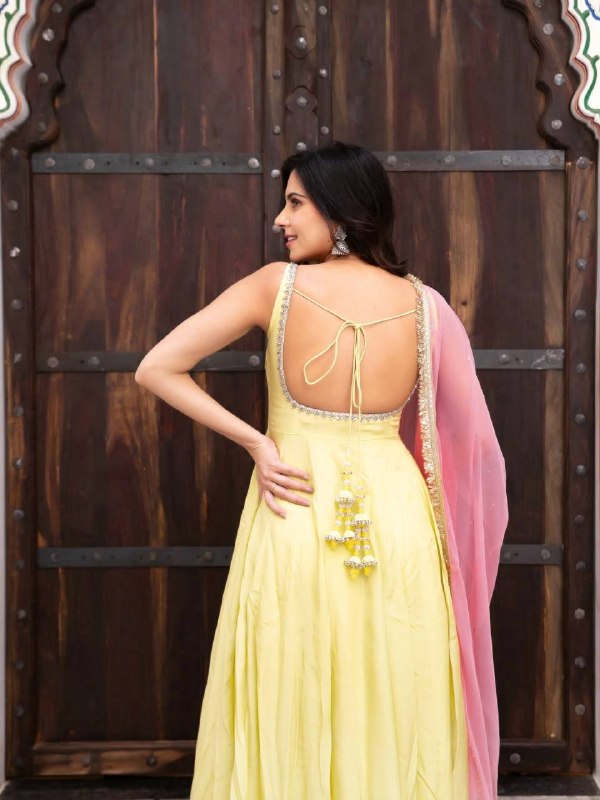 Festive Yellow Anarkali Suit With Pink Dupatta Set for Women | Stylish Wedding & Haldi Outfit for Women