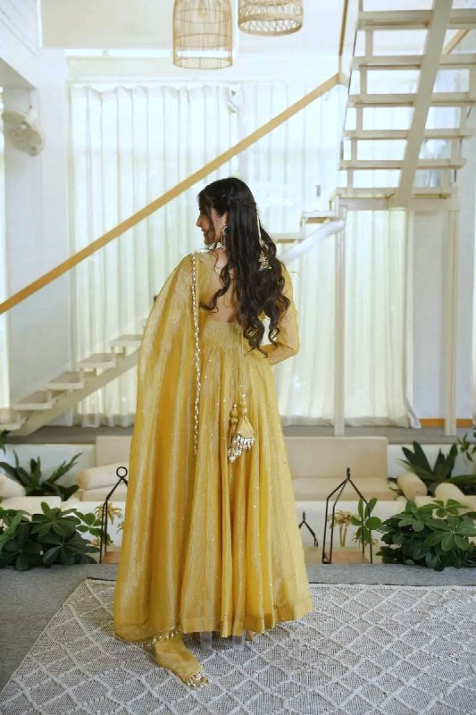 Trending Yellow Foil Work Anarkali Suit Set for Women | Wedding Wear & Festive Wear