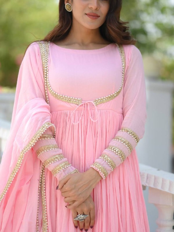 Pink Anarkali Suit Set for Women | Vichitra Silk Wedding & Festive Wear