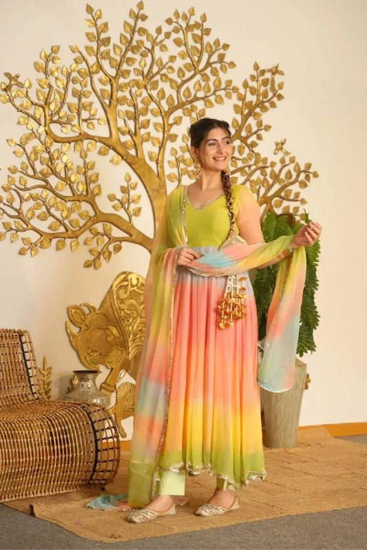 Multicolor Digital Print Anarkali Suit Set for Women | Stylish Designer Mehendi, Haldi & Festive Wear