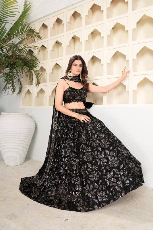 Wedding Wear Black Sequin Embroidered Lehenga Choli Set for Women with Dupatta | Sangeet Wear black wedding outfit for women