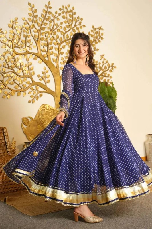 Festive Printed Georgette Anarkali Suit Set with Dupatta | Sangeet Outfit Women
