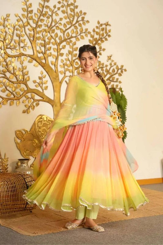 Multicolor Digital Print Anarkali Suit Set for Women | Stylish Designer Mehendi, Haldi & Festive Wear
