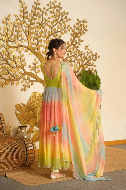 Multicolor Digital Print Anarkali Suit Set for Women | Stylish Designer Mehendi, Haldi & Festive Wear