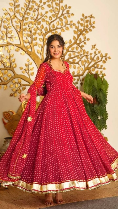 Festive Printed Georgette Anarkali Suit Set with Dupatta | Sangeet Outfit Women