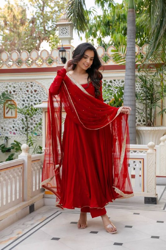 Festive Red Georgette Anarkali Suit with Dupatta for Women | Wedding, Festive & Party Wear