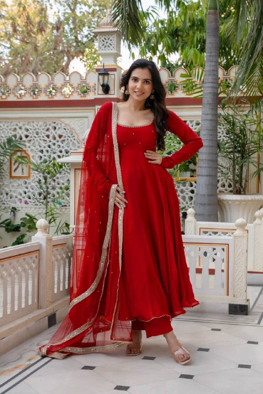Festive Red Georgette Anarkali Suit with Dupatta for Women | Wedding, Festive & Party Wear