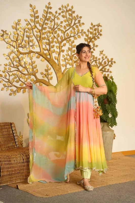 Multicolor Digital Print Anarkali Suit Set for Women | Stylish Designer Mehendi, Haldi & Festive Wear