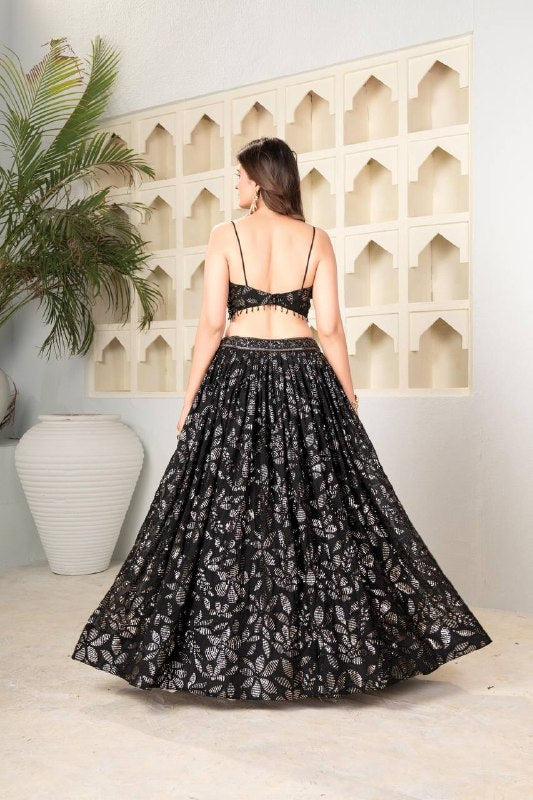 Wedding Wear Black Sequin Embroidered Lehenga Choli Set for Women with Dupatta | Sangeet Wear black wedding outfit for women
