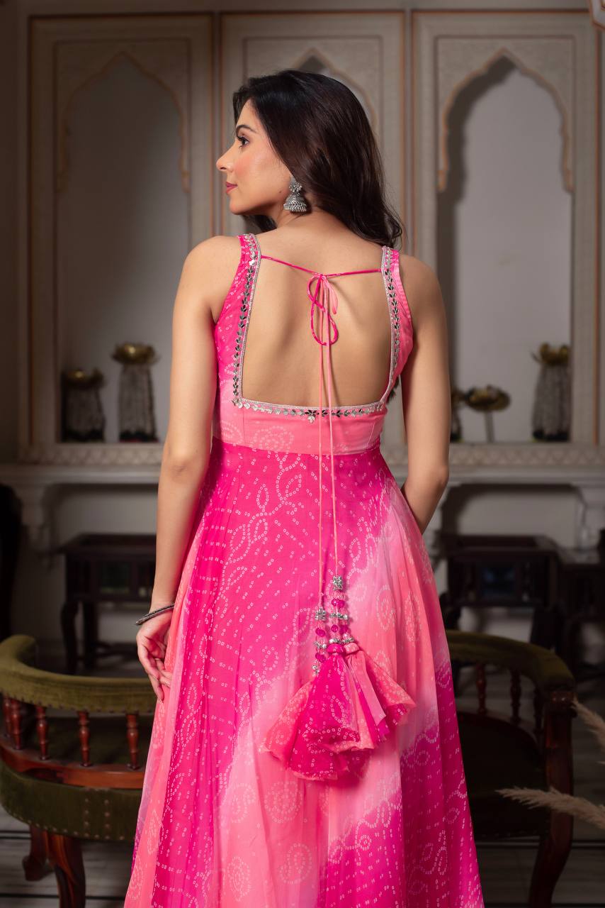 Luxury Pink  Real Mirror Handwork Anarkali Suit Set with  Dupatta & Pant