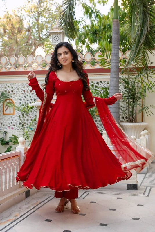 Festive Red Georgette Anarkali Suit with Dupatta for Women | Wedding, Festive & Party Wear