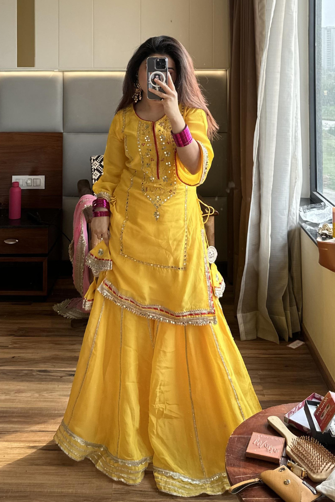 Naumya Neon Yellow Sharara Suit Set For Festive And Haldi Wear
