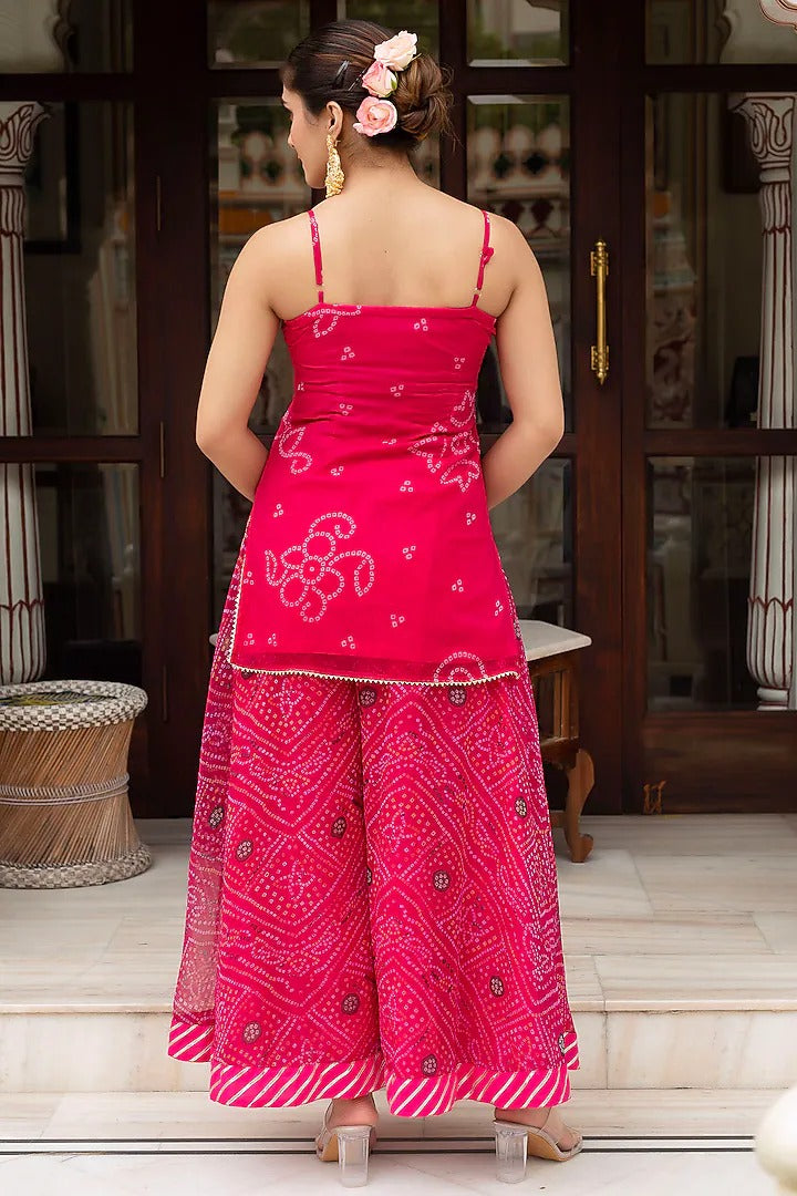 Pink Georgette Bandhej Palazzo Set with Dupatta for Women | Festive & Wedding Wear  Kurta Palazzo Set