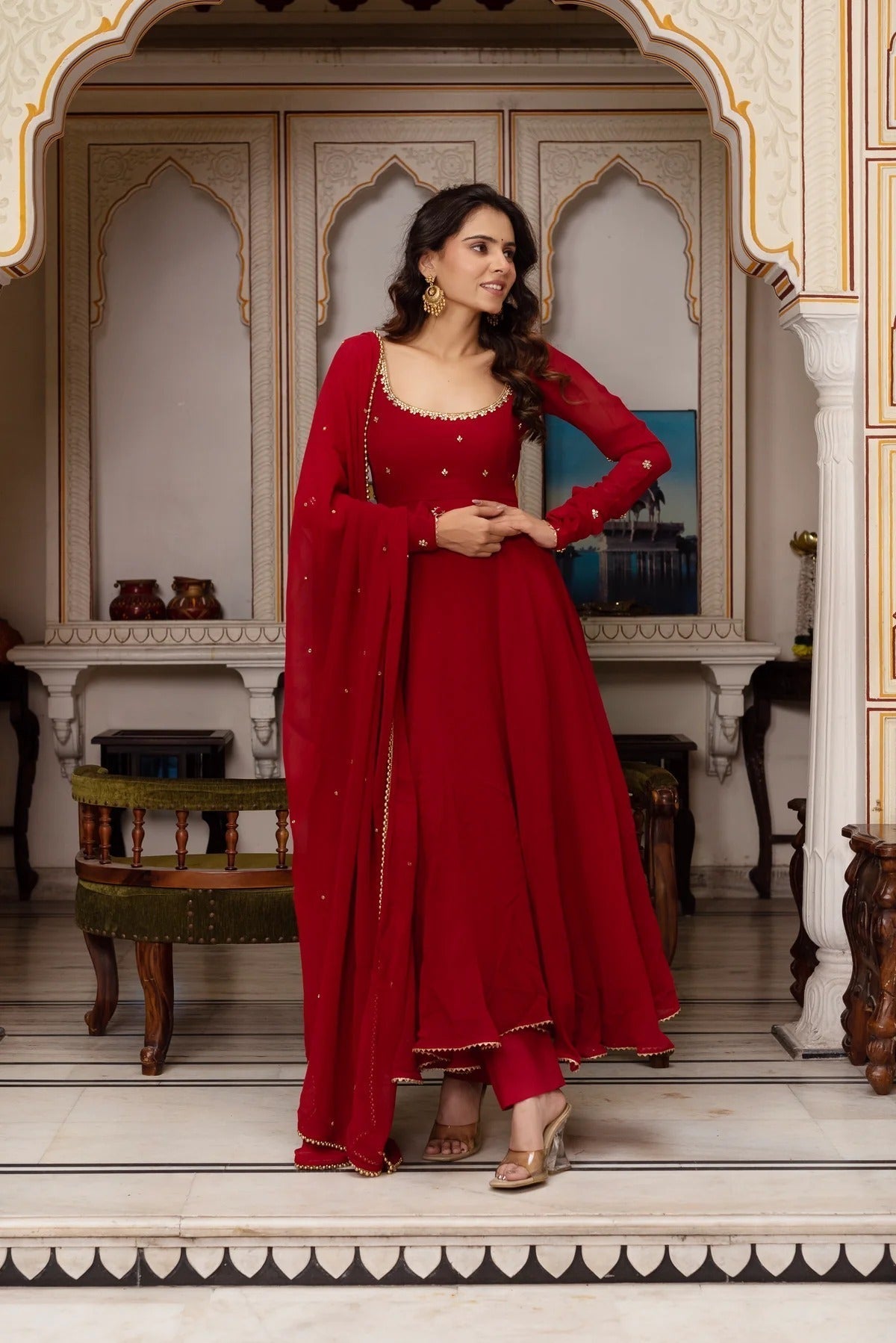 Elegant Red Anarkali Suit with Dupatta