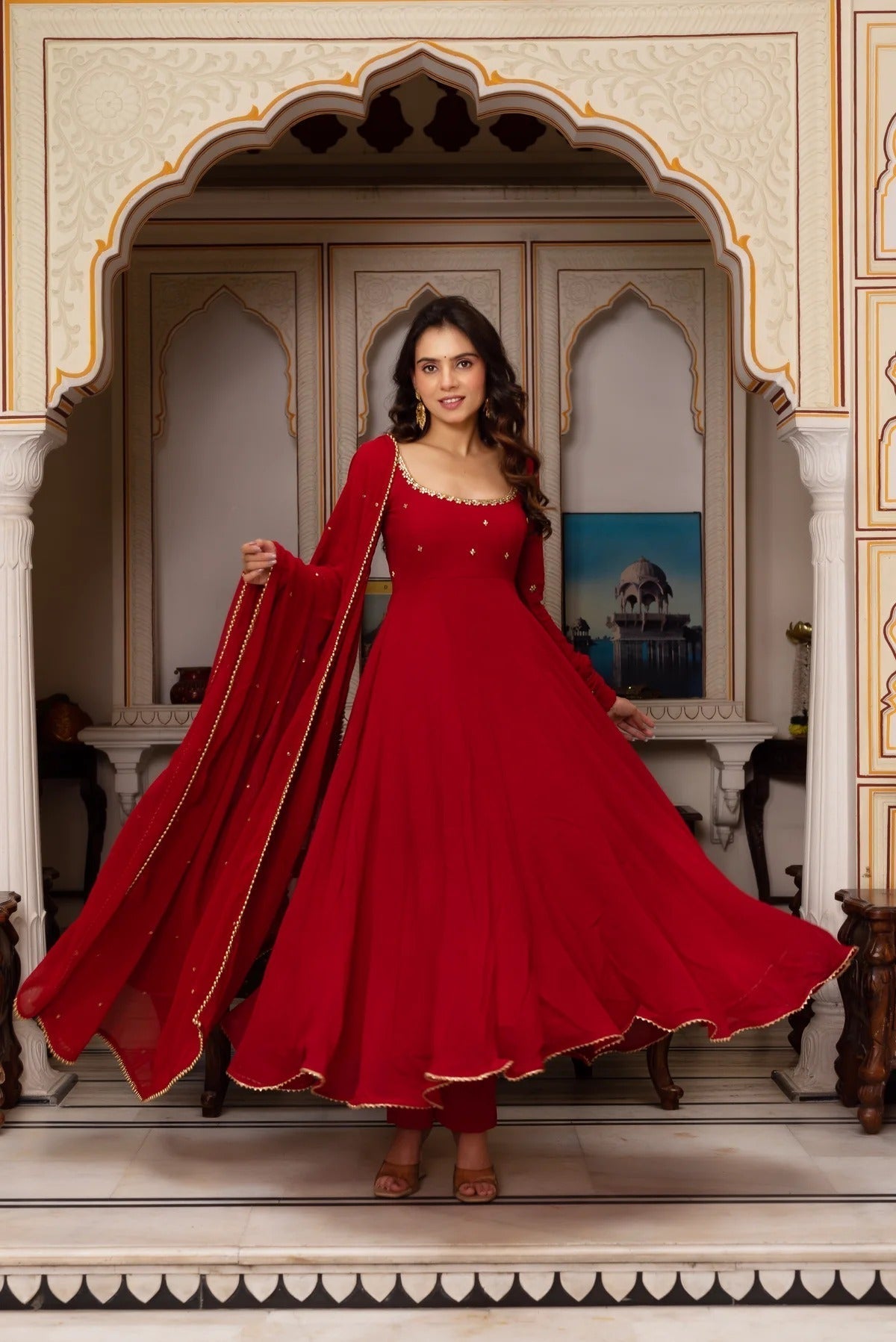 Elegant Red Anarkali Suit with Dupatta