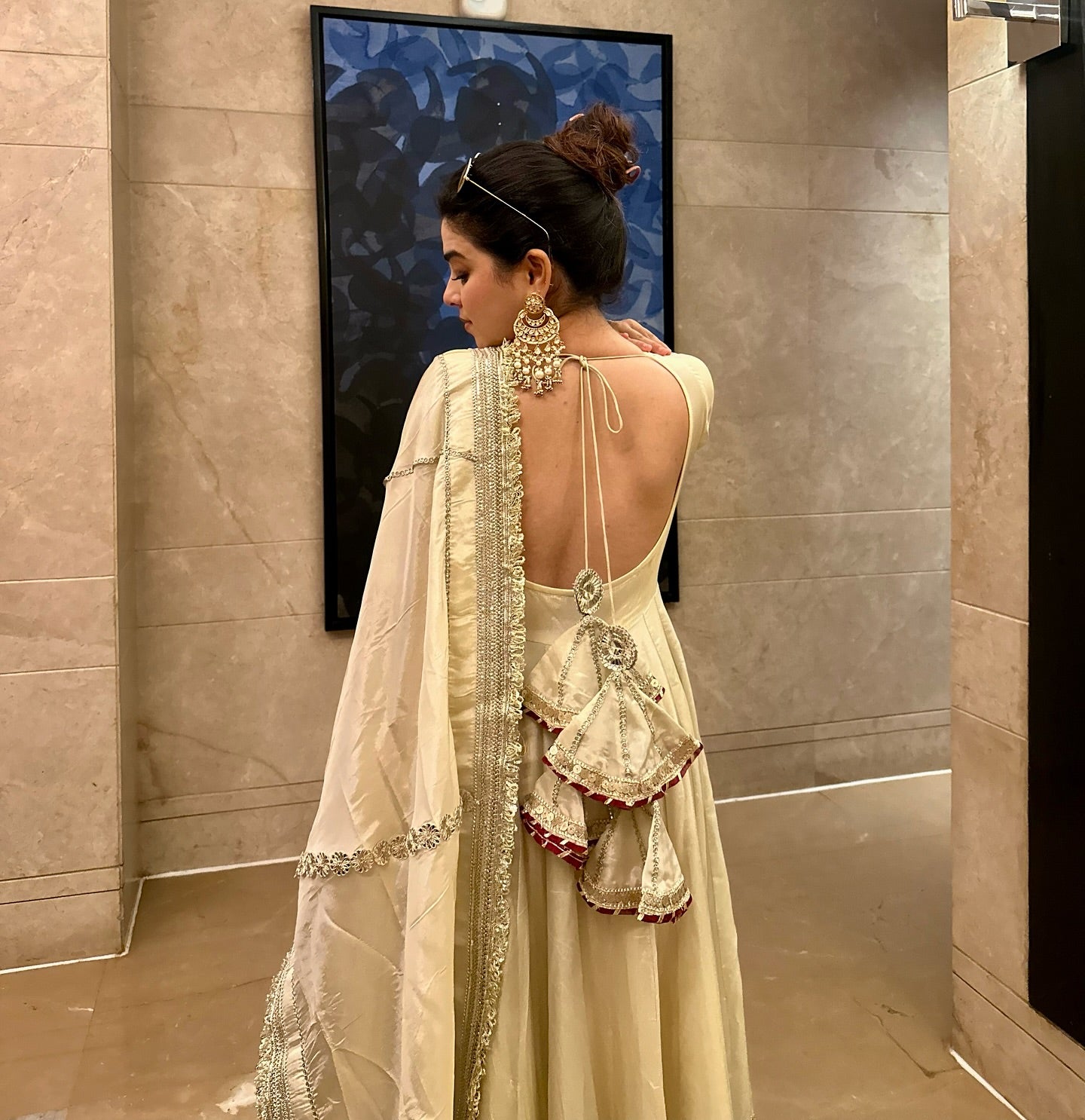 Beige Dress Festive Anarkali Suit Set For Wedding & Functional Outfit