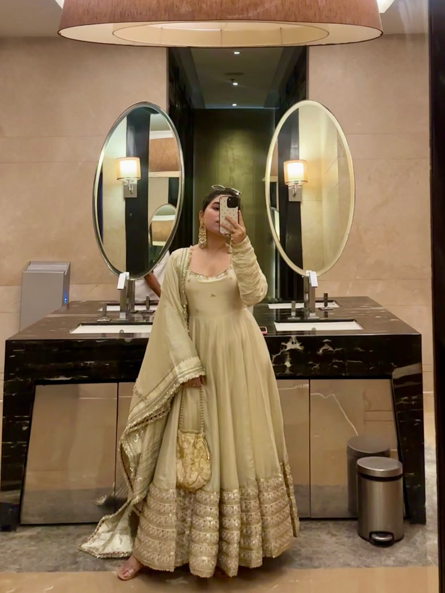 Beige Dress Festive Anarkali Suit Set For Wedding & Functional Outfit