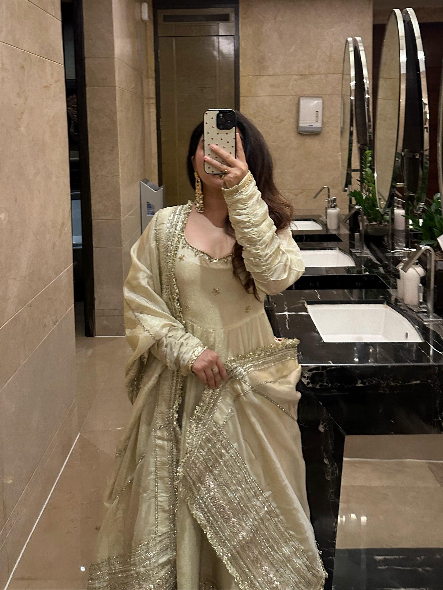 Beige Dress Festive Anarkali Suit Set For Wedding & Functional Outfit