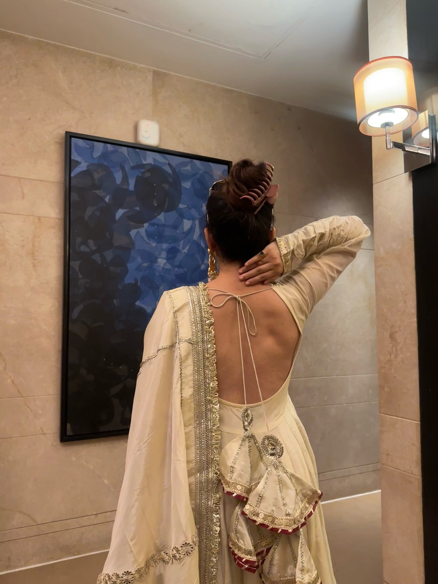 Beige Dress Festive Anarkali Suit Set For Wedding & Functional Outfit